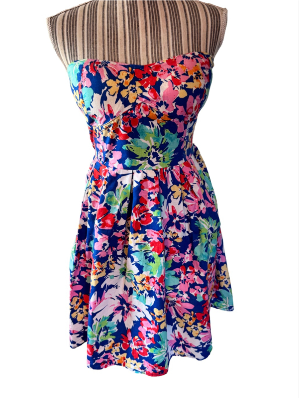 Juniors Derek Heart Strapless Floral Dress Size L Blue floral Multi-color